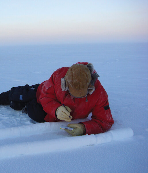 Australian Antarctic Division ice core chemist Mark Curran catalogues ice cores at Law Dome.