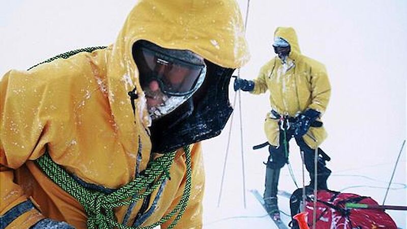 Expeditioners in bad weather