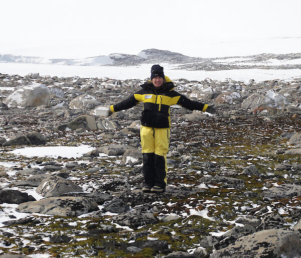 Professor Sharon Robinson in a moss bed near Casey station, East Antarctica