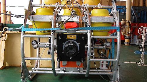 Front of underwater camera, on the ship’s deck