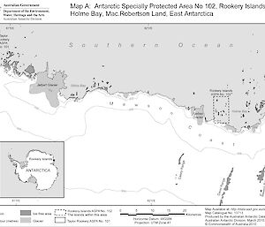 Map showing the location of Rookery Islands off the Mawson coast.