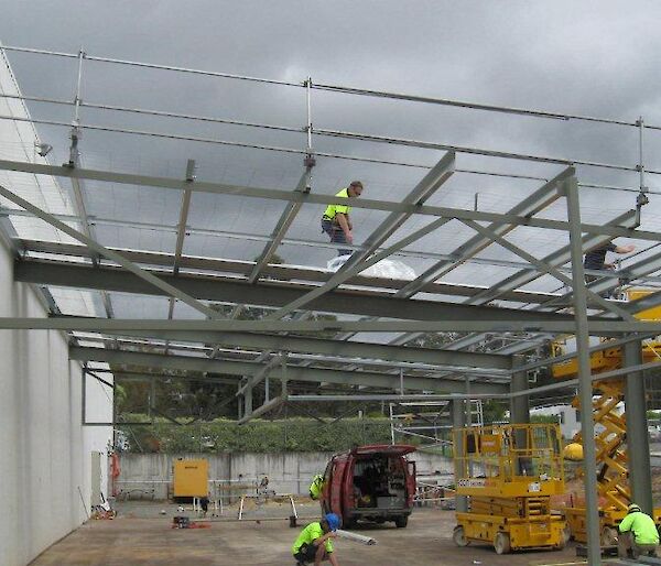 Erecting the main structure of the building