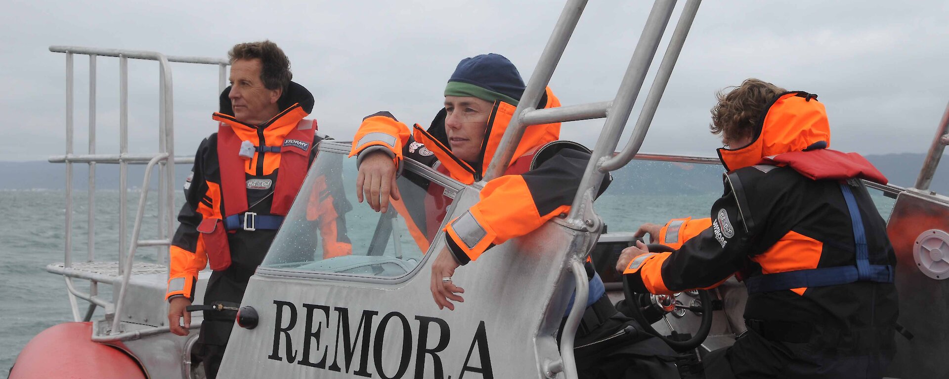 The research team undergoing small boat training prior to the voyage