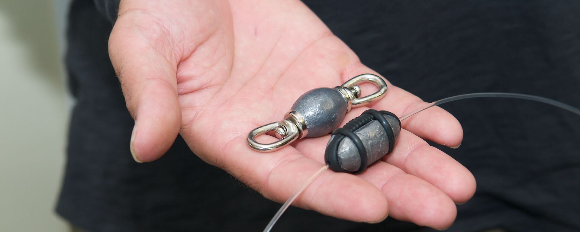 The Safe Lead (right) slides on to the line, while the weighted swivel (left) is tied into the line