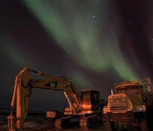 Aurora over Davis station machinery