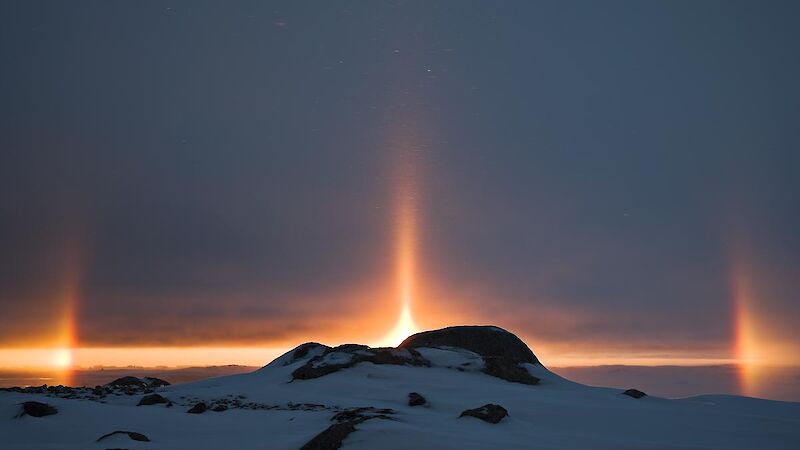 Sun dogs and Sun pillar at Casey station