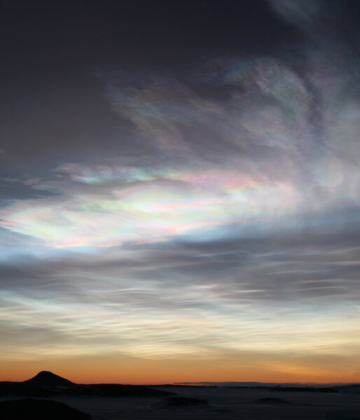 Nacreous clouds over Mawson on 3 June, 2009.