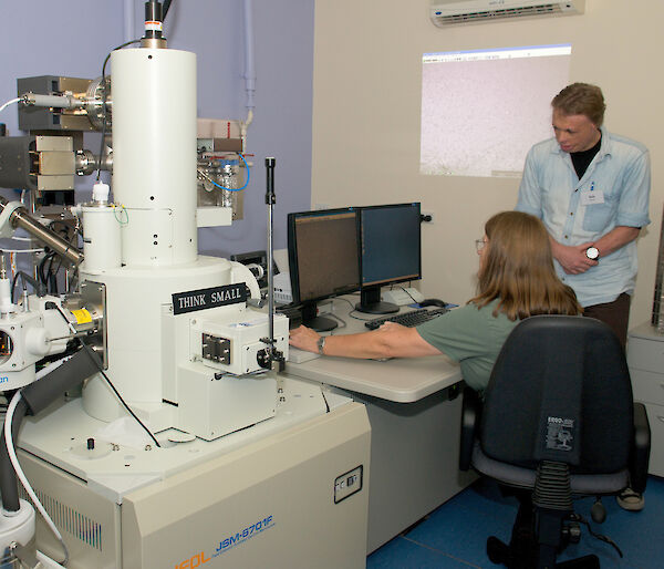 Electron microscope specialist Marilyn Carey with the new equipment.