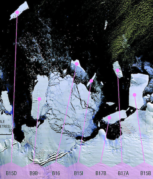 Satellite image of iceberg B17B in Ross Sea.
