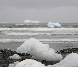 Icebergs breaking up at Bauer Bay Beach on the west coast of Macquarie Island