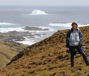 Scientist Susan Ferguson with iceberg