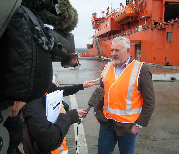 Dr Ian Allison speaking to the media ahead of the first voyage to Antarctica