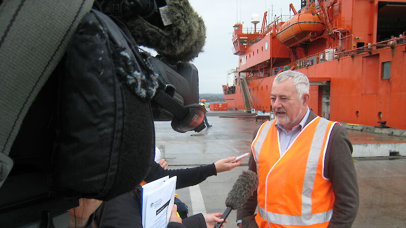 Dr Ian Allison speaking to the media ahead of the first voyage to Antarctica