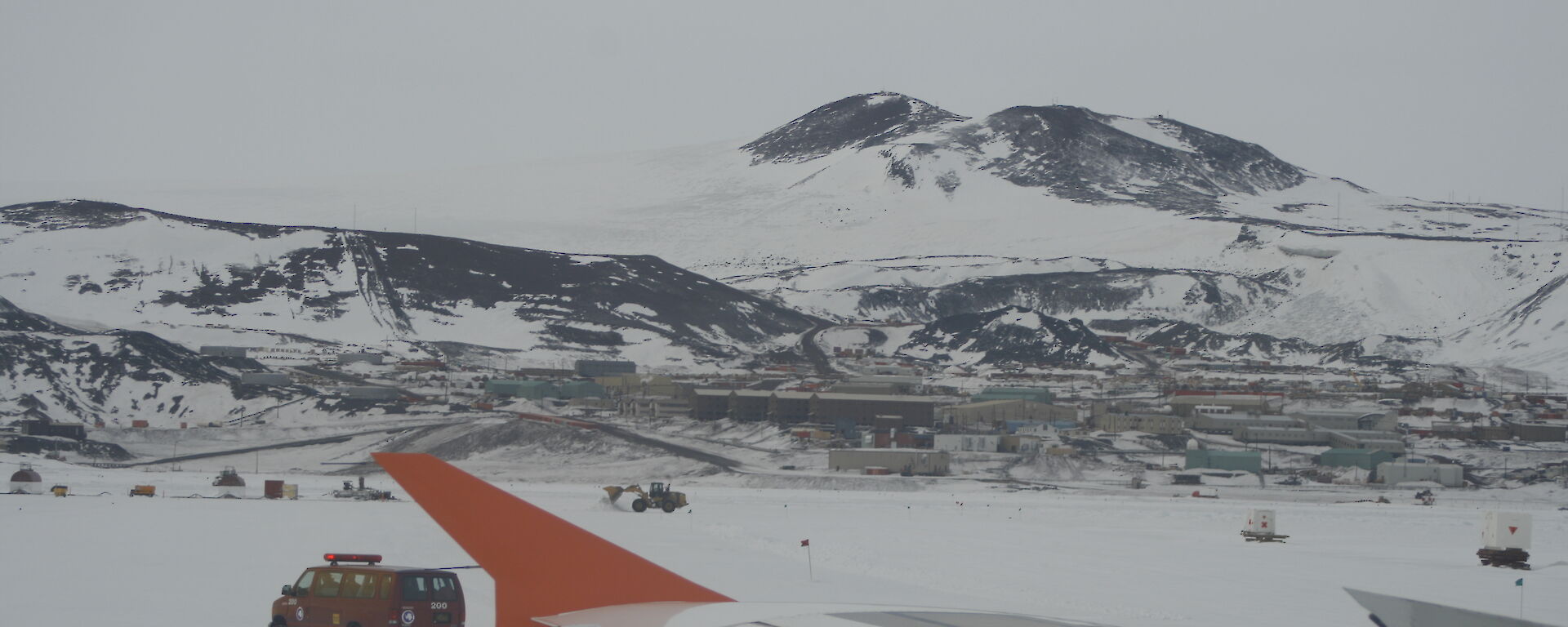 View of McMurdo station from A319 plane window