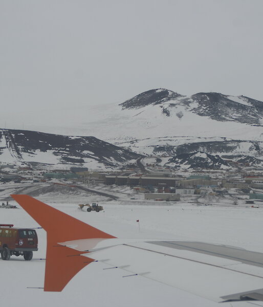 View of McMurdo station from A319 plane window