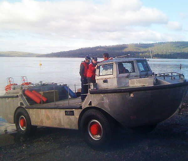 Lighter Amphibious Resupply Cargo vehicle coming out of the water at Electrona
