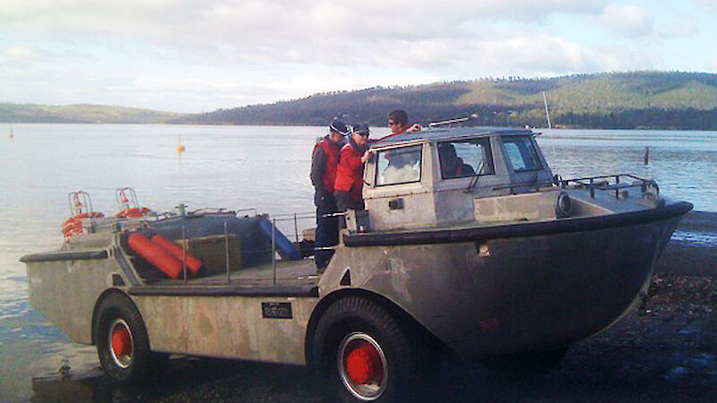 Lighter Amphibious Resupply Cargo vehicle coming out of the water at Electrona