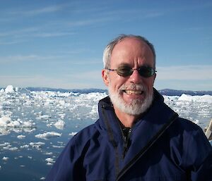 Tom Griffiths with sea ice in Antarctica