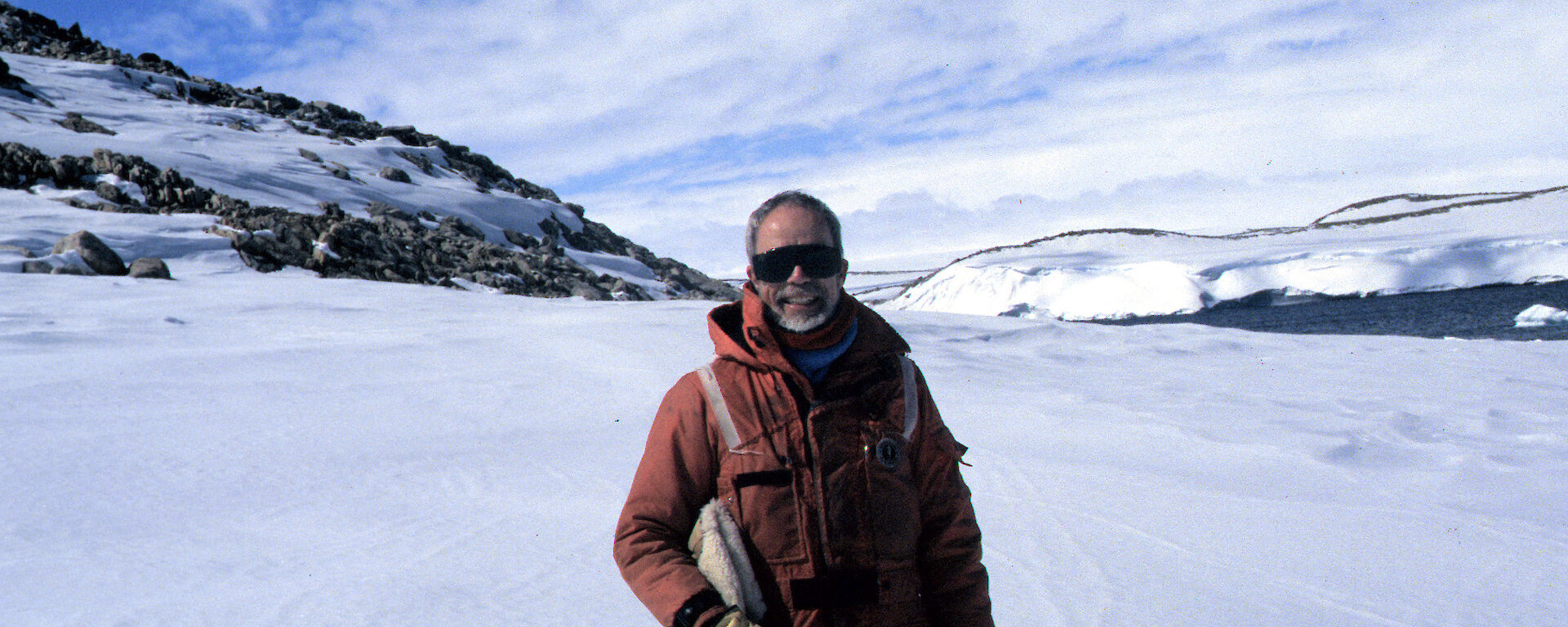 Tom Griffiths in a snow-suit in Antarctica