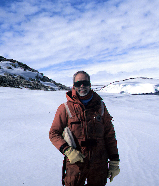 Tom Griffiths in a snow-suit in Antarctica