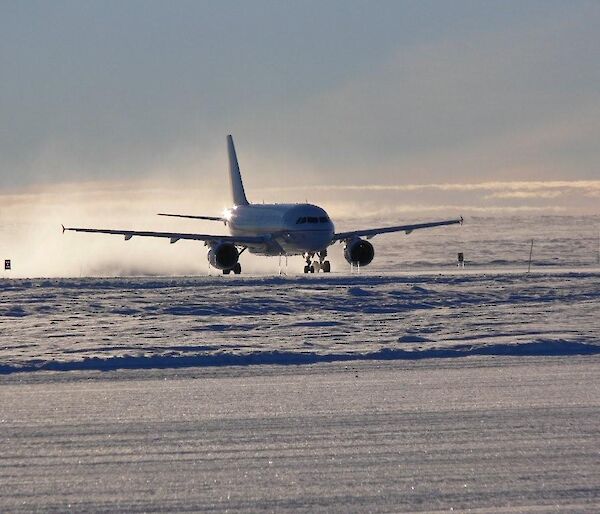 The A-319 taxis into Wilkins Runway