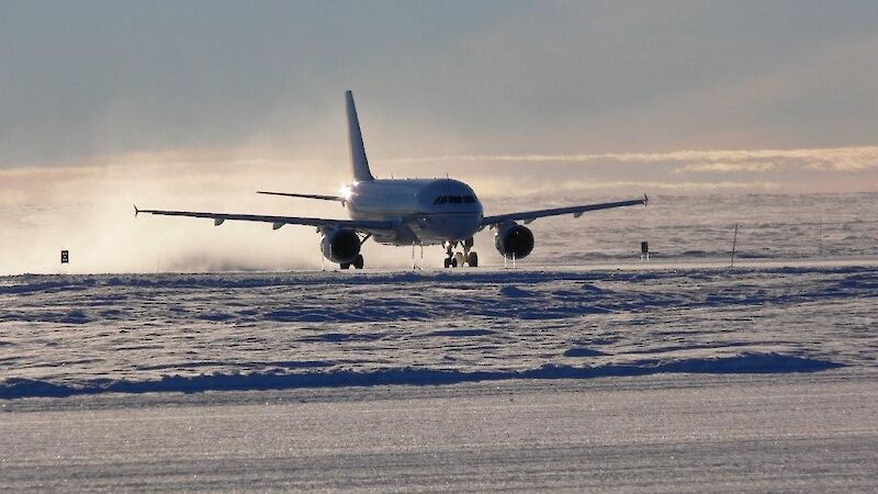 The A-319 taxis into Wilkins Runway