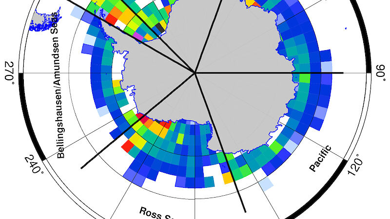 Circumpolar map of mean annual sea ice thickness (including ridged ice).