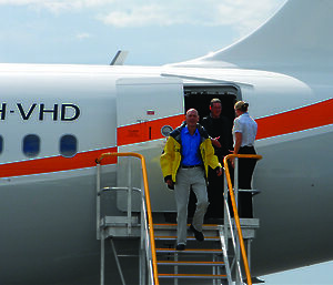 Environment Minister Peter Garrett arrives back in Hobart