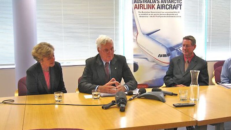 His Excellency Major General Michael Jeffery with Mrs Jeffery and Tony Press during the official opening of Wilkins Runway