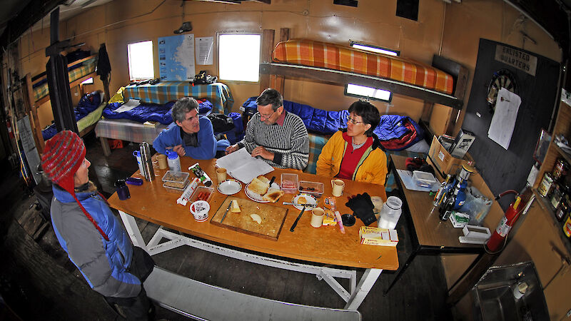 Fish-eye view of expeditioners at Wilkes station