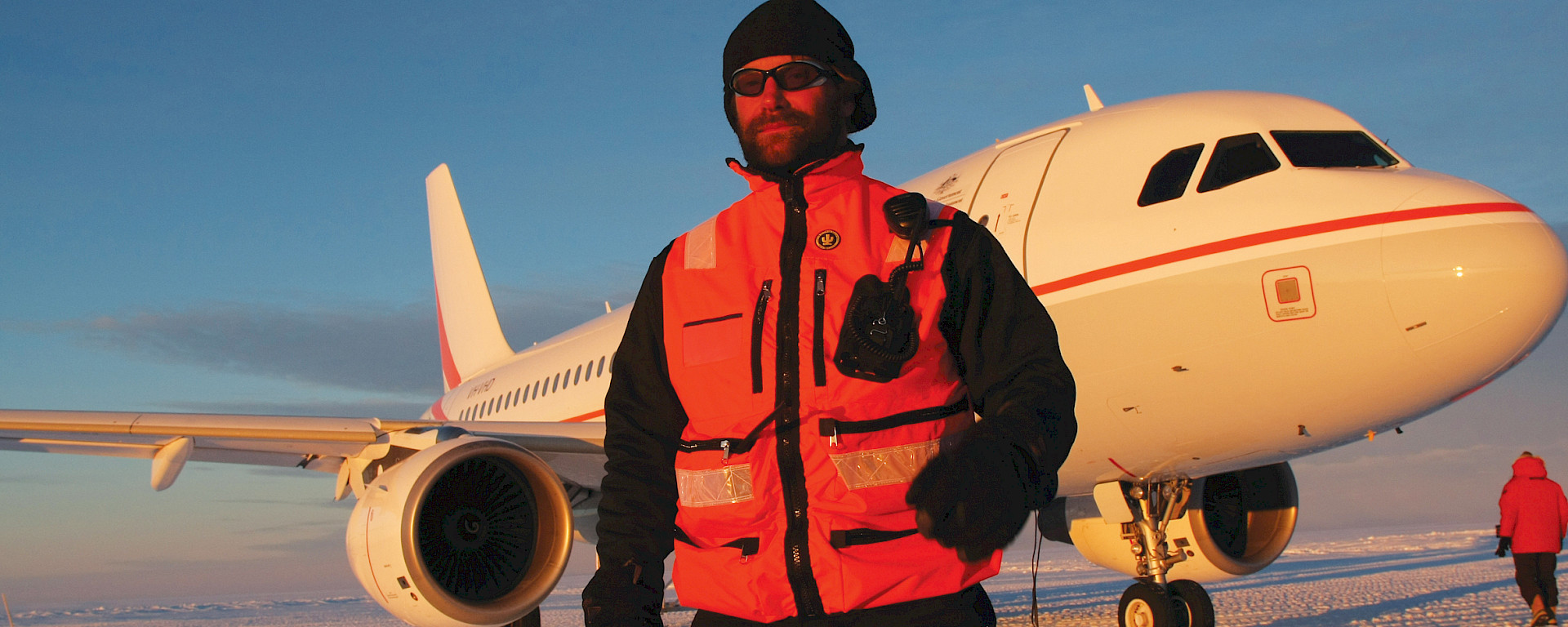 Matt Filipowski poses in front of Airbus A319.