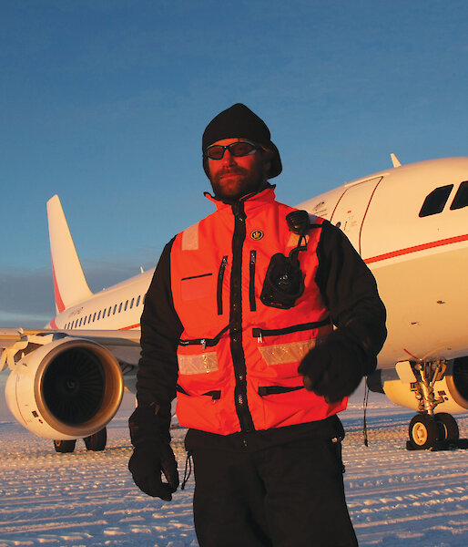 Matt Filipowski poses in front of Airbus A319.