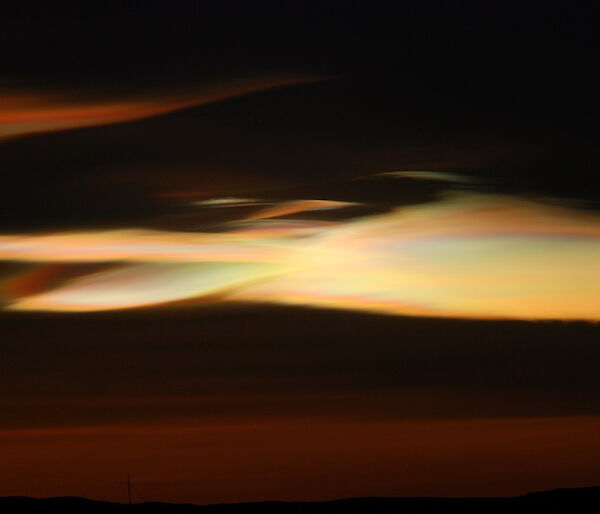 Nacreous clouds at Mawson after sunset.