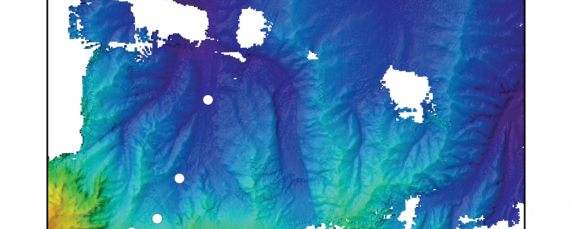 A 90km-wide plan view of the 3D seascape in the CEAMARC study area.