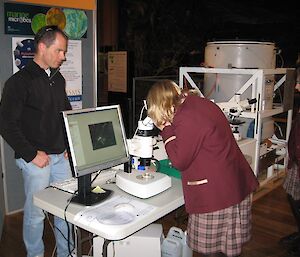 Rick van den Enden oversees the live phytoplankton display.