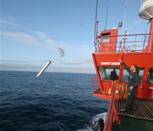 A sonobuoy being released from the Aurora Australis