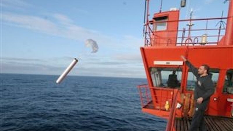A sonobuoy being released from the Aurora Australis