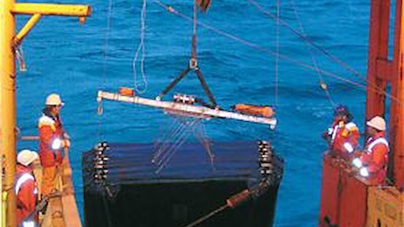 Deploying a net from the trawl deck of the Aurora Australis