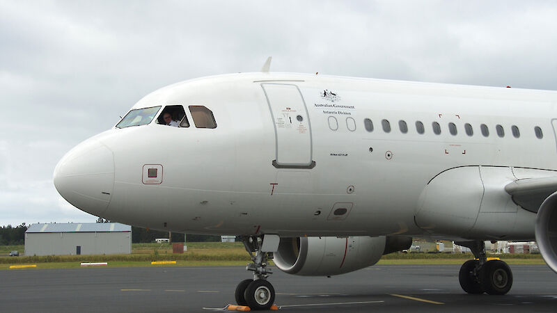 This Airbus A319 will fly regularly to Antarctica (close up view of cockpit)