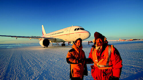 The A319 at Wilkins Runway, Antarctica.