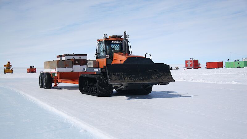 C130 proof-rolling the snow pavement at Wilkins blue ice runway