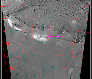 A satellite image showing high altitude clouds near Mawson