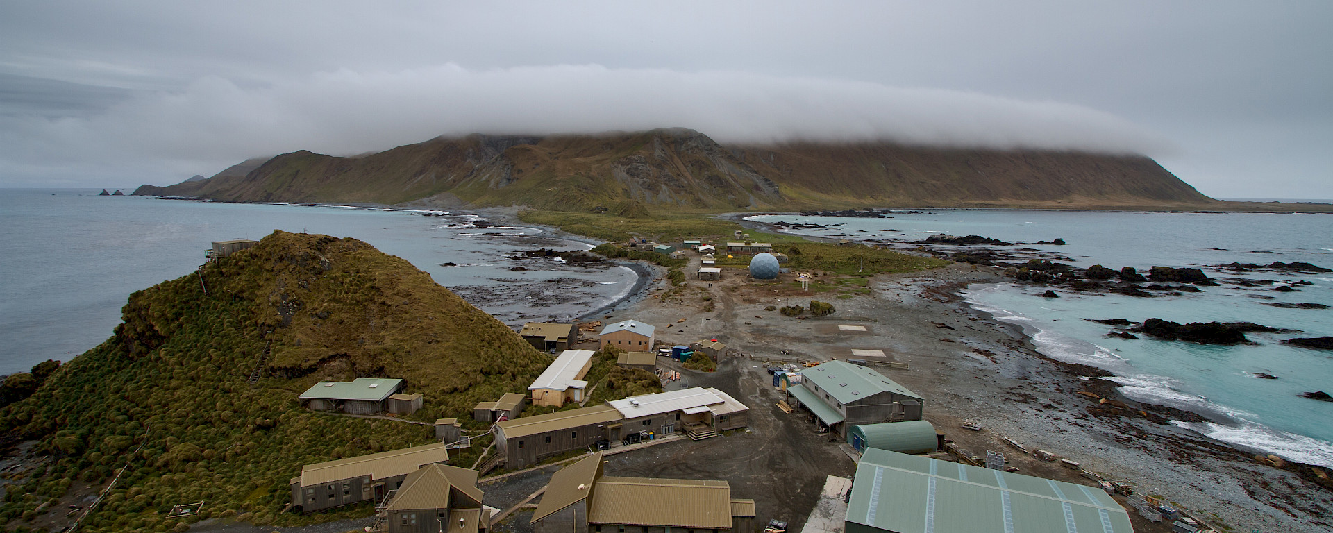 View of Macquarie Island research station from Wireless Hill.