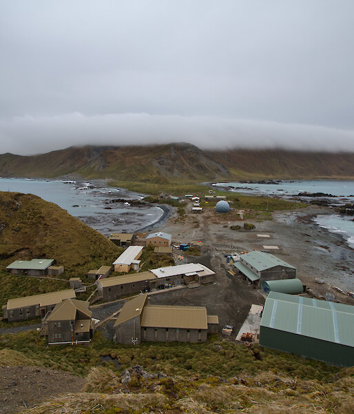 View of Macquarie Island research station from Wireless Hill.