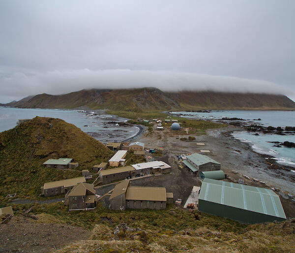 View of Macquarie Island research station from Wireless Hill.