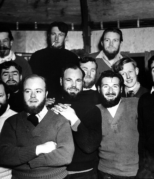 Black and white photo of a group of men