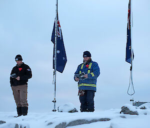 A moment of quiet reflection for expeditioners at Casey research station on Anzac Day