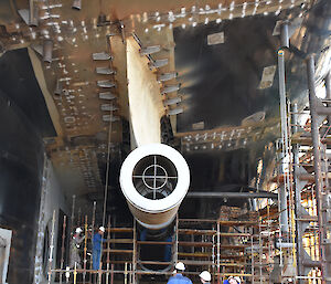 A ‘gondola’ that will hold one of the ship’s propeller shaft.