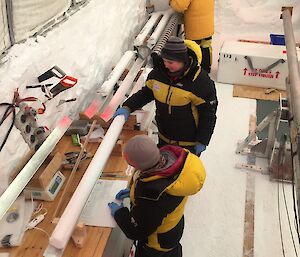 The team processing the ice cores at the Mount Brown South drill site