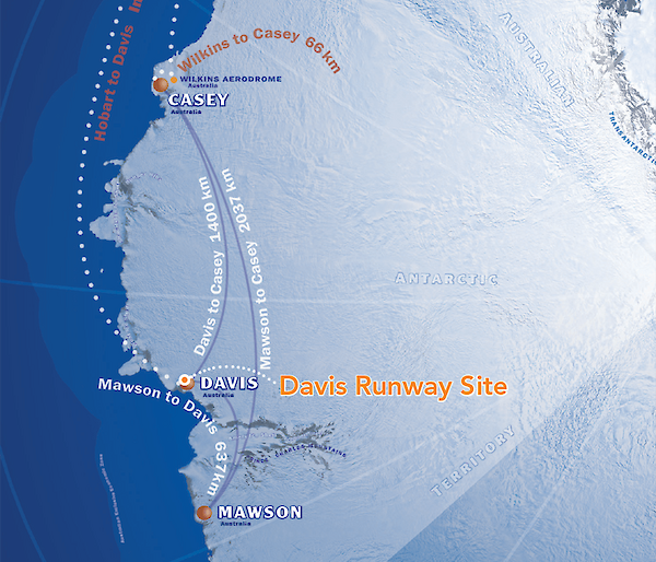 A map showing the location of the paved runway.